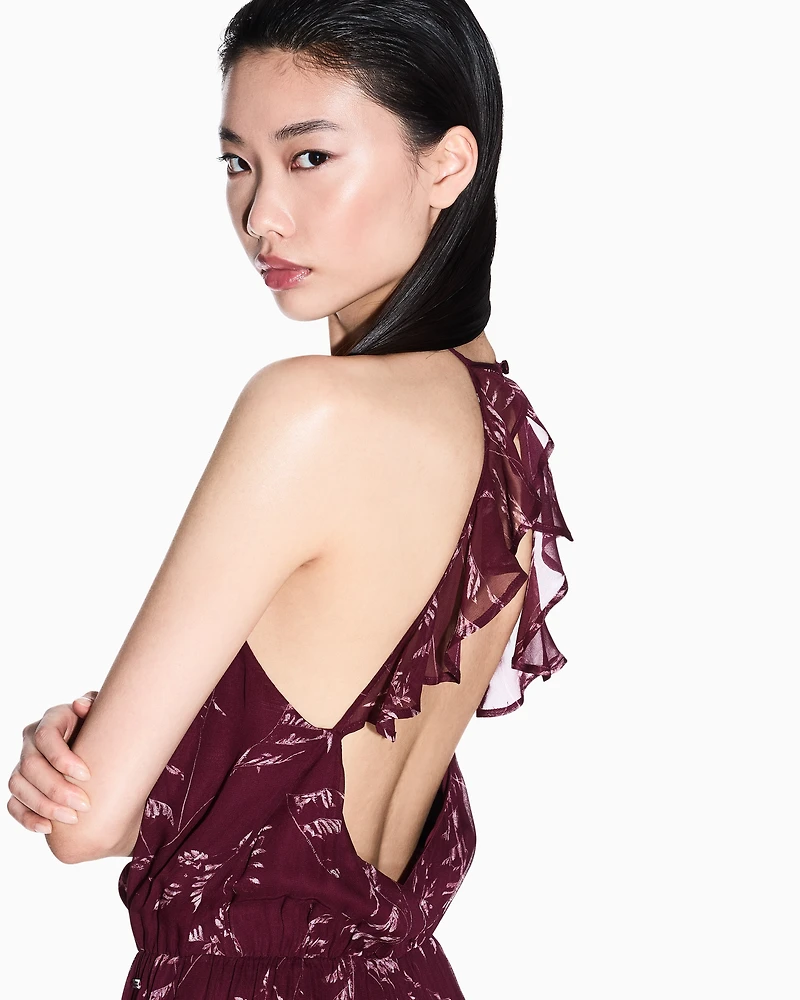 Chiffon jumpsuit with foliage print