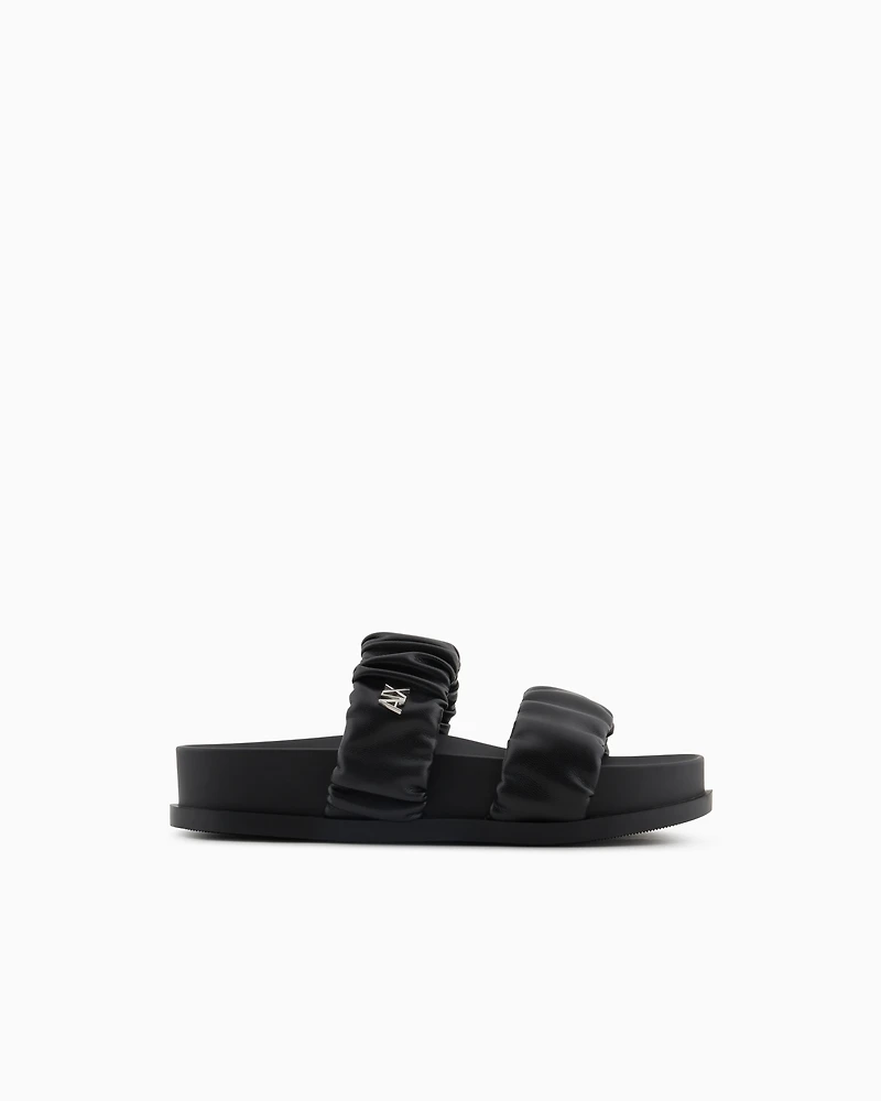 Sandals with two bands gathered fabric