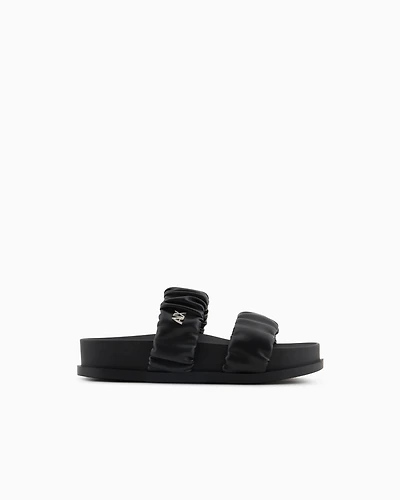 Sandals with two bands gathered fabric
