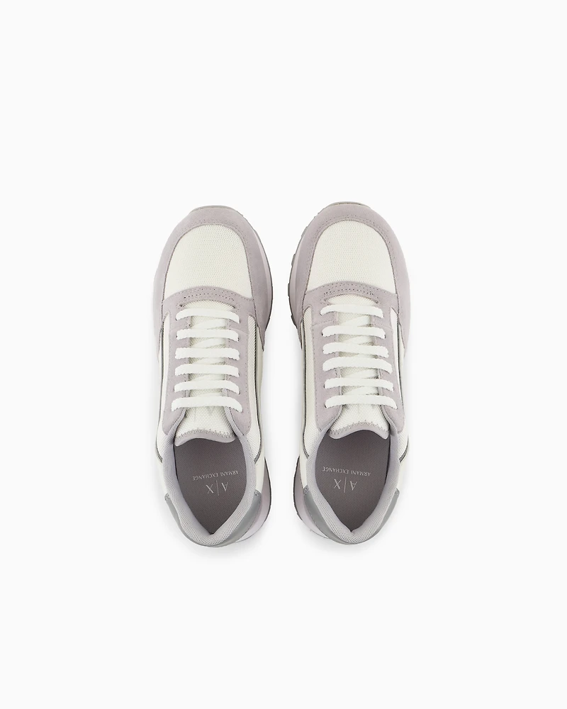Suede sneakers with mesh inserts
