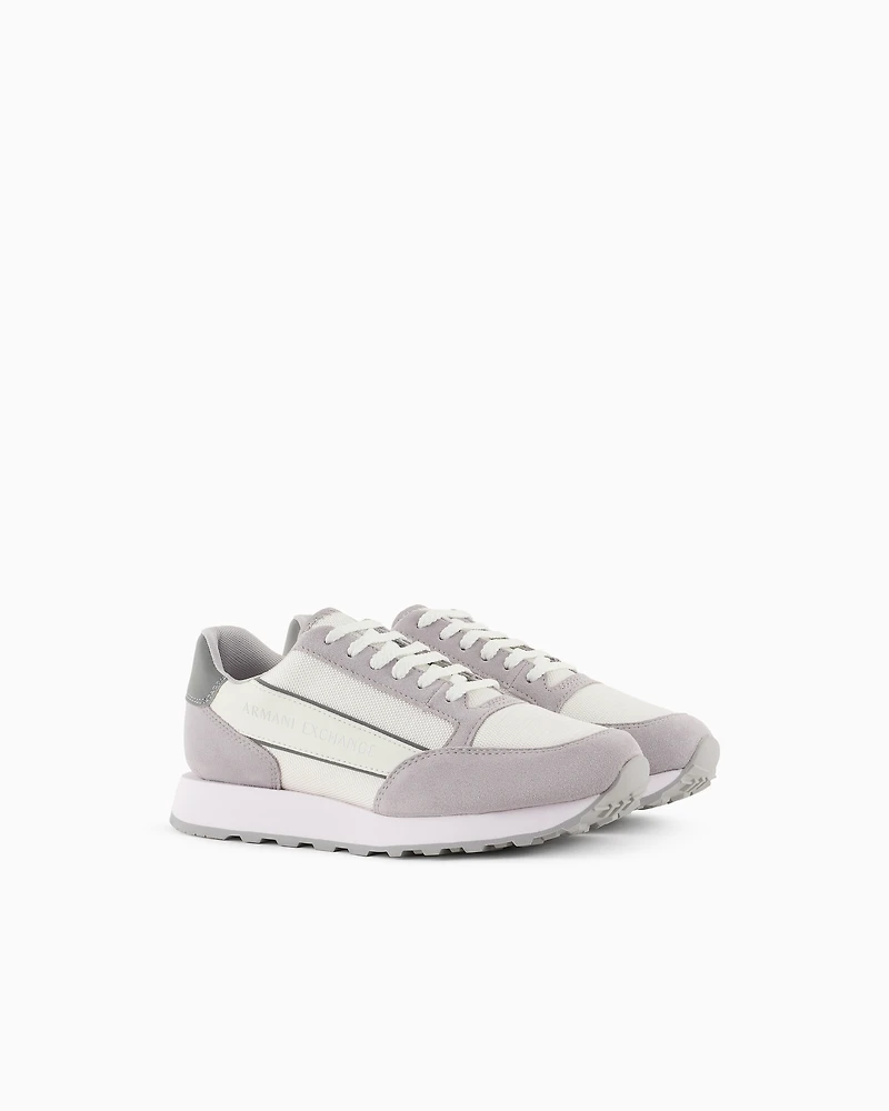 Suede sneakers with mesh inserts