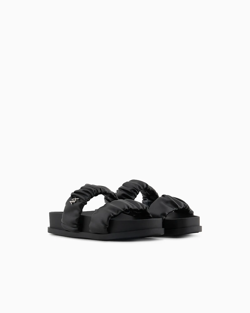Sandals with two bands gathered fabric