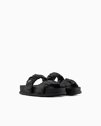 Sandals with two bands gathered fabric