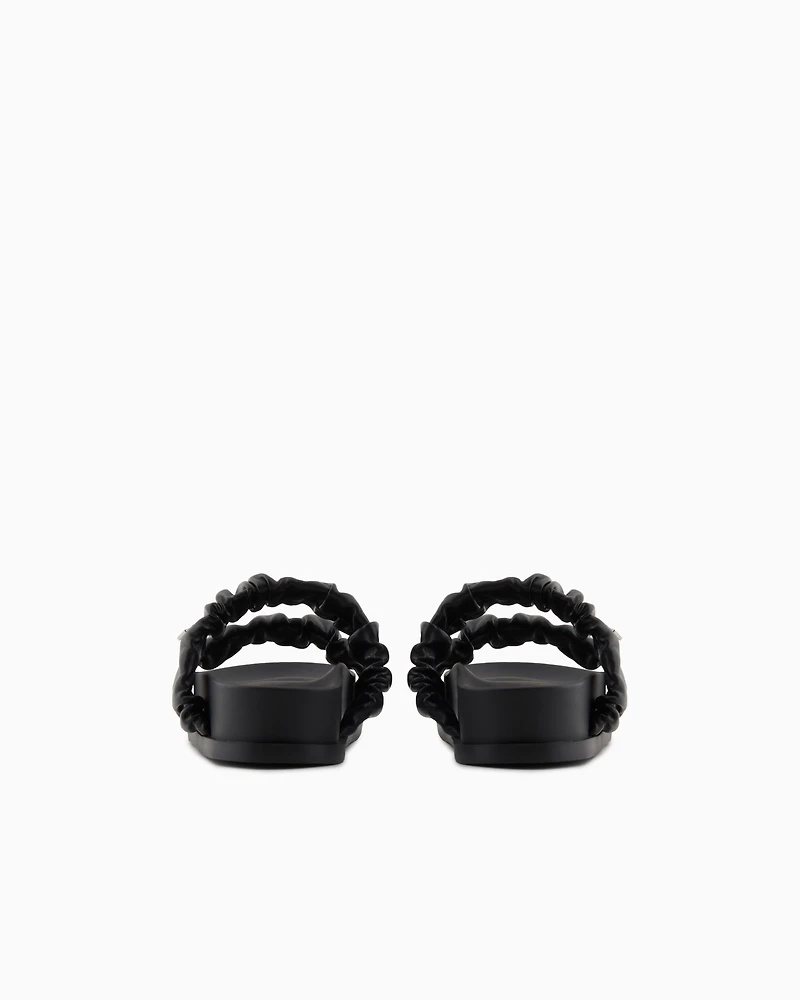 Sandals with two bands gathered fabric