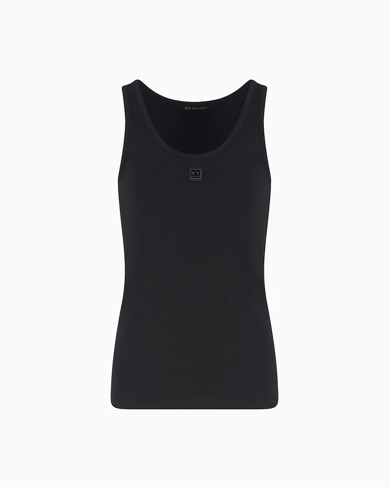Stretch jersey tank top with logo plaque