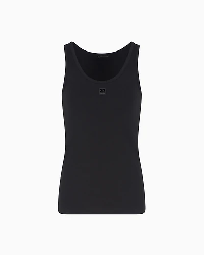 Stretch jersey tank top with logo plaque
