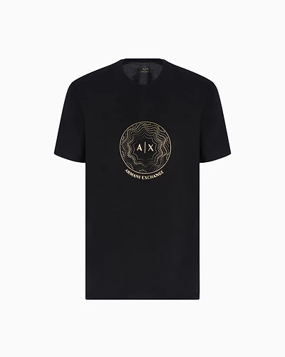 Regular fit T-shirt with golden rhinestones