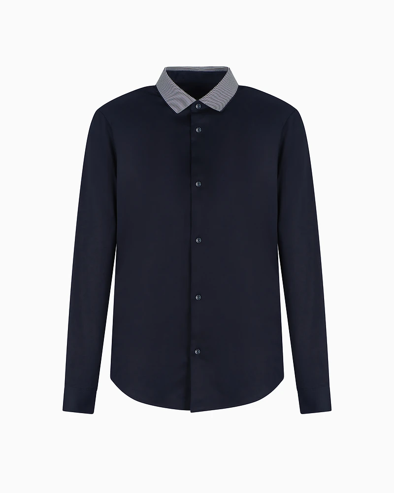 Slim fit stretch cotton shirt with contrasting collar