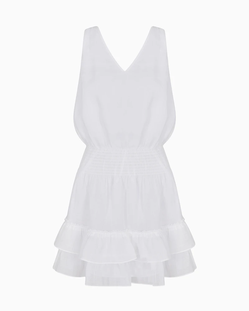 Short ramie ruffled dress