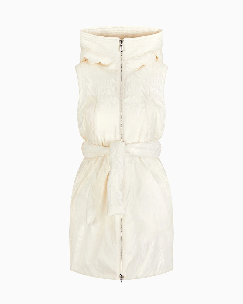 Long sleeveless jacket jacquard nylon with logo
