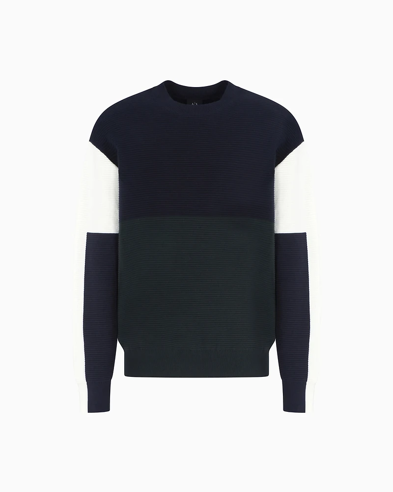 Color block ribbed crew neck sweater