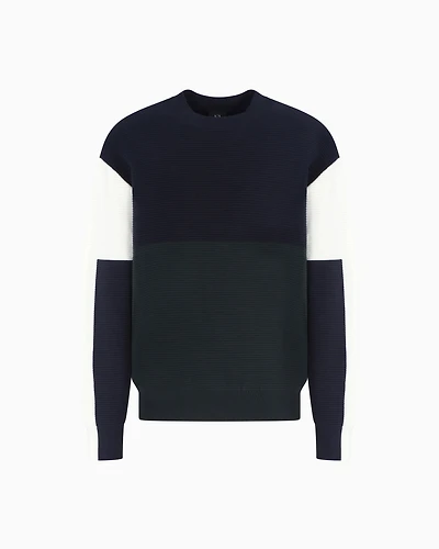 Color block ribbed crew neck sweater