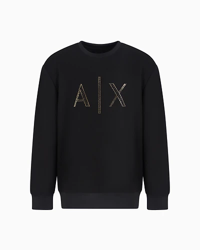 Crewneck sweatshirt with gold rhinestone logo