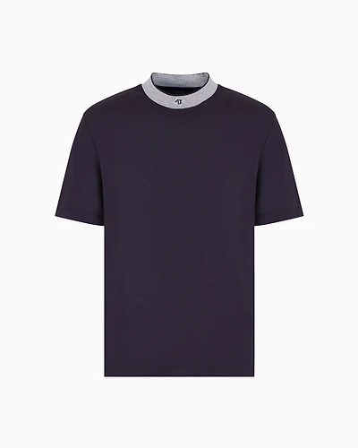 Regular fit T-shirt with striped profile neckline