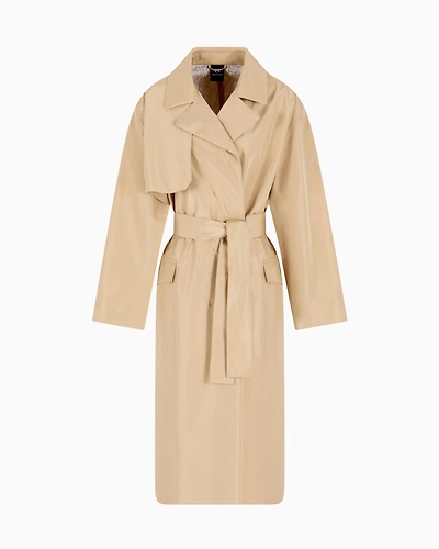 Trench coat with belt shiny fabric