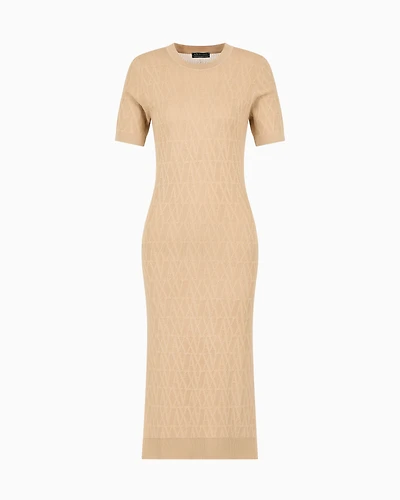 Longuette dress fabric with allover logo