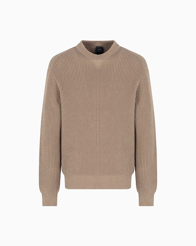 Ribbed cotton crew neck sweater