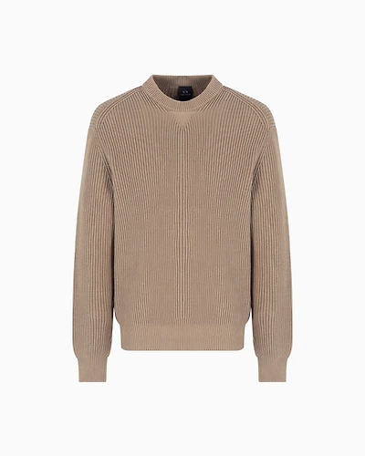 Ribbed cotton crew neck sweater