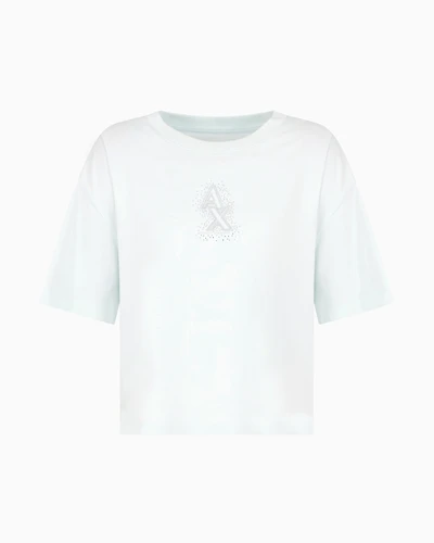 Cropped T-shirt with rhinestone logo