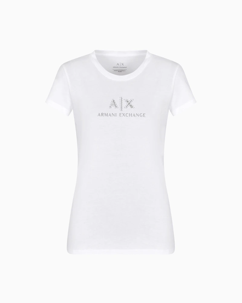 Slim fit T-shirt with logo and rhinestones