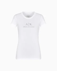 Slim fit T-shirt with logo and rhinestones