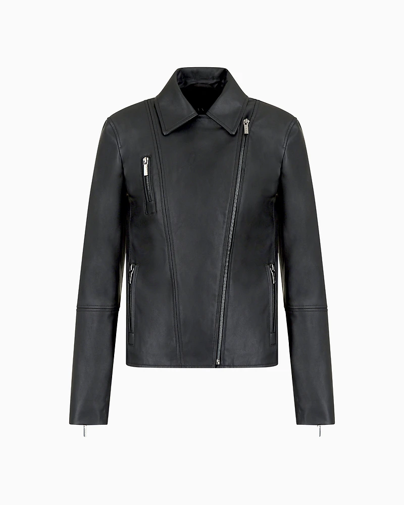 Coated faux leather jacket with side zip
