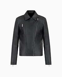 Coated faux leather jacket with side zip