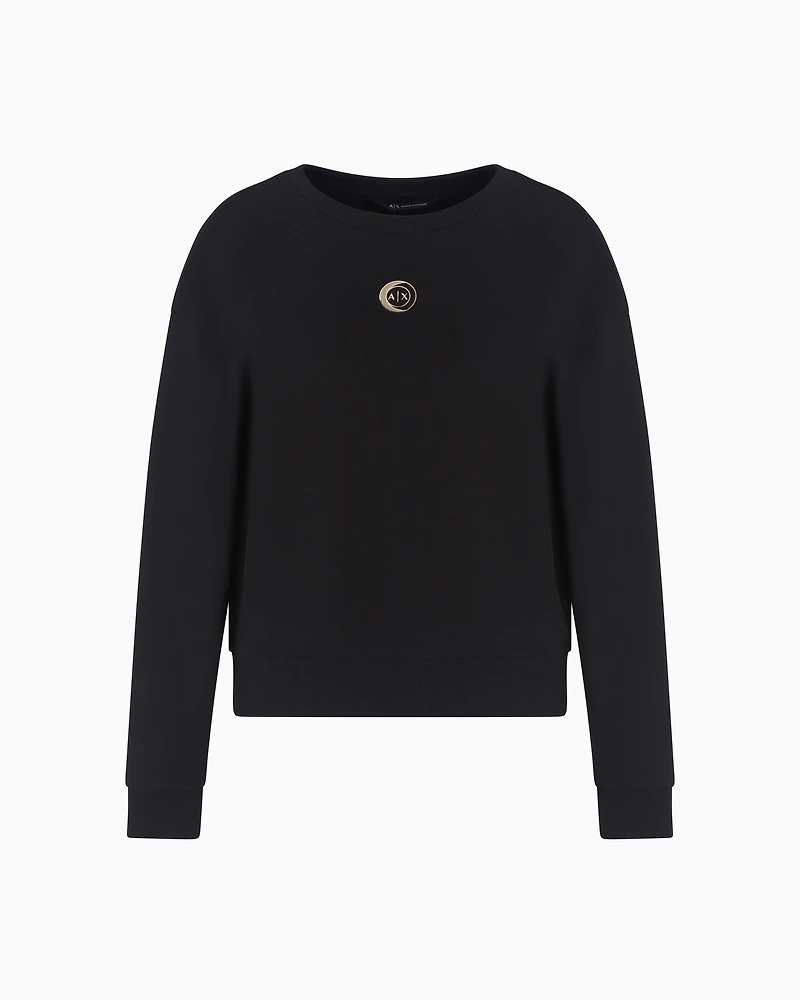 Cotton sweatshirt with metal logo