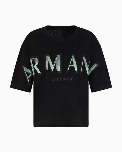 Cropped T-shirt with optical effect logo
