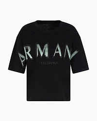 Cropped T-shirt with optical effect logo