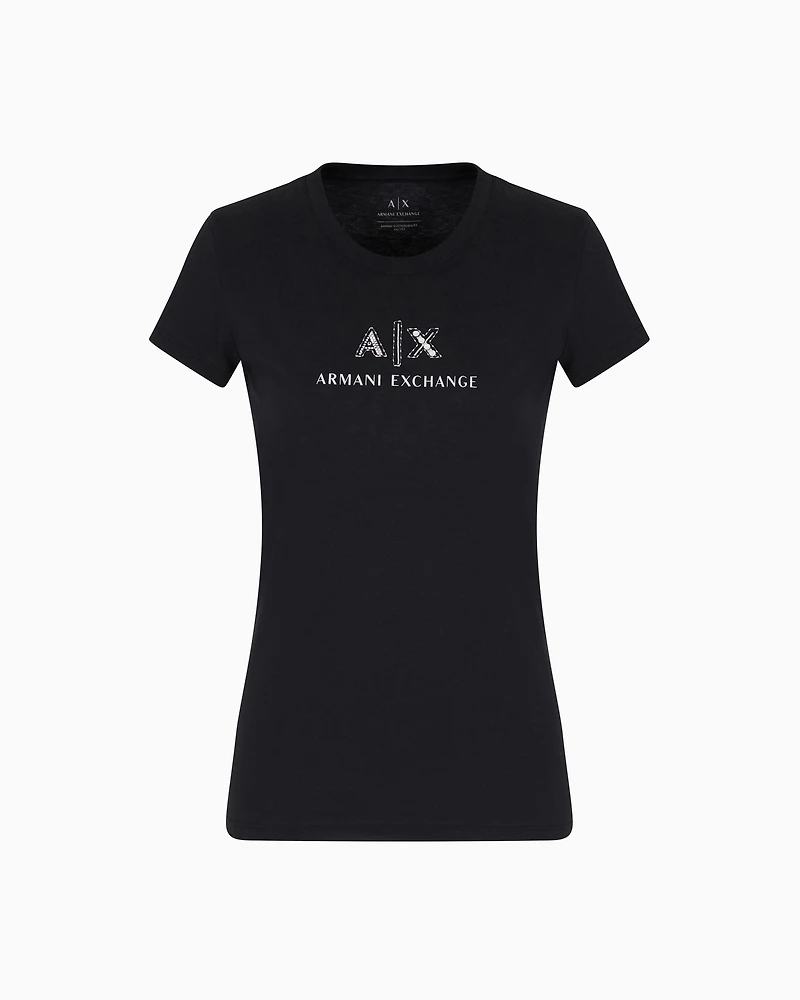 Slim fit T-shirt with logo and rhinestones
