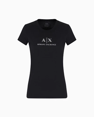 Slim fit T-shirt with logo and rhinestones