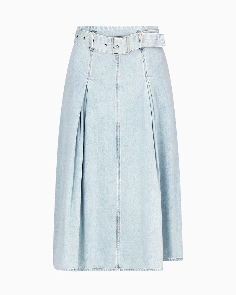 Denim pleated longuette skirt