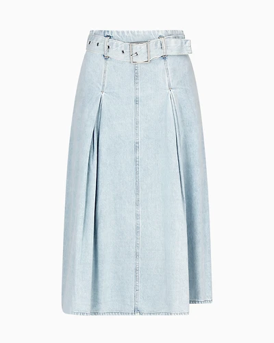 Denim pleated longuette skirt