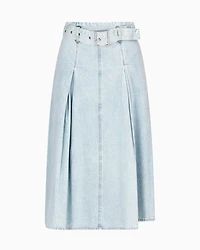 Denim pleated longuette skirt