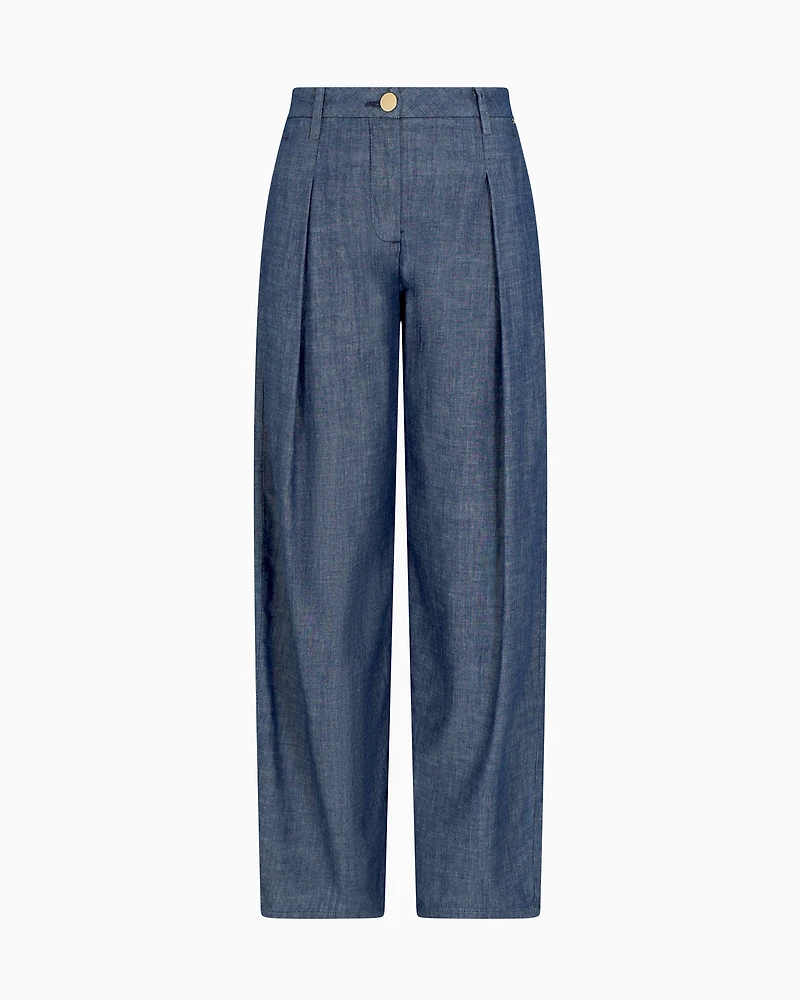Chambray trousers with pleats