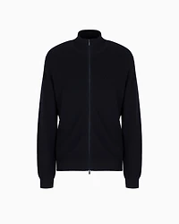 Full zip cardigan cotton and wool blend with ribs