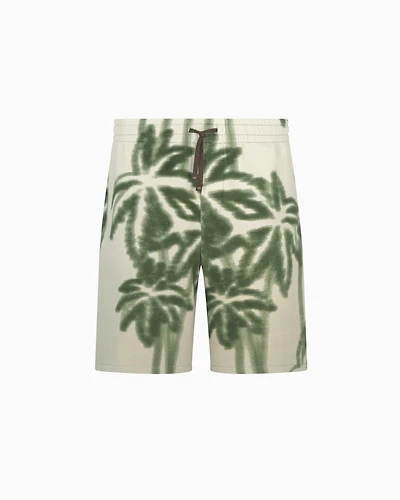 Palm Print Cotton Blend Shorts