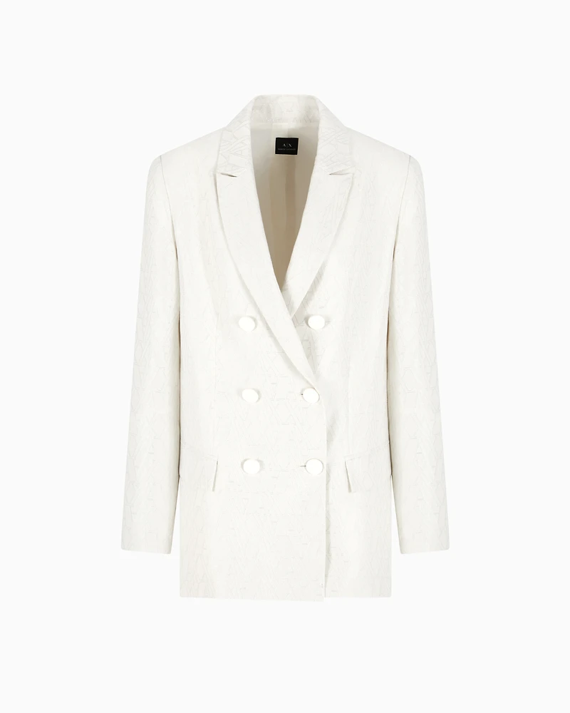 Double-breasted jacket fabric with allover logo