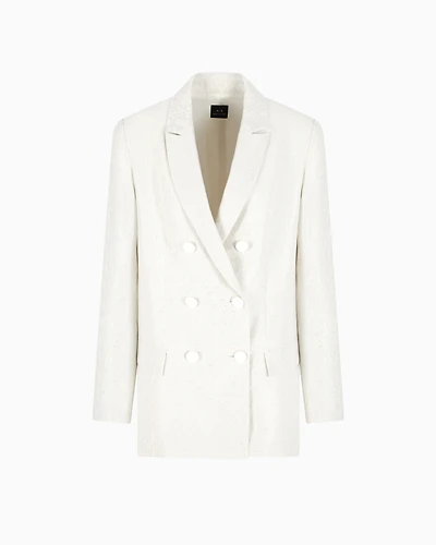 Double-breasted jacket fabric with allover logo