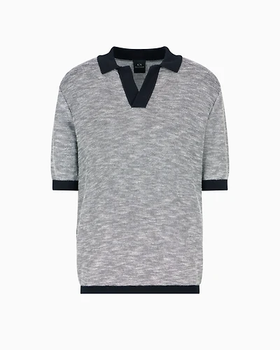 Short-sleeved knitted polo melange cotton