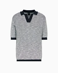 Short-sleeved knitted polo melange cotton