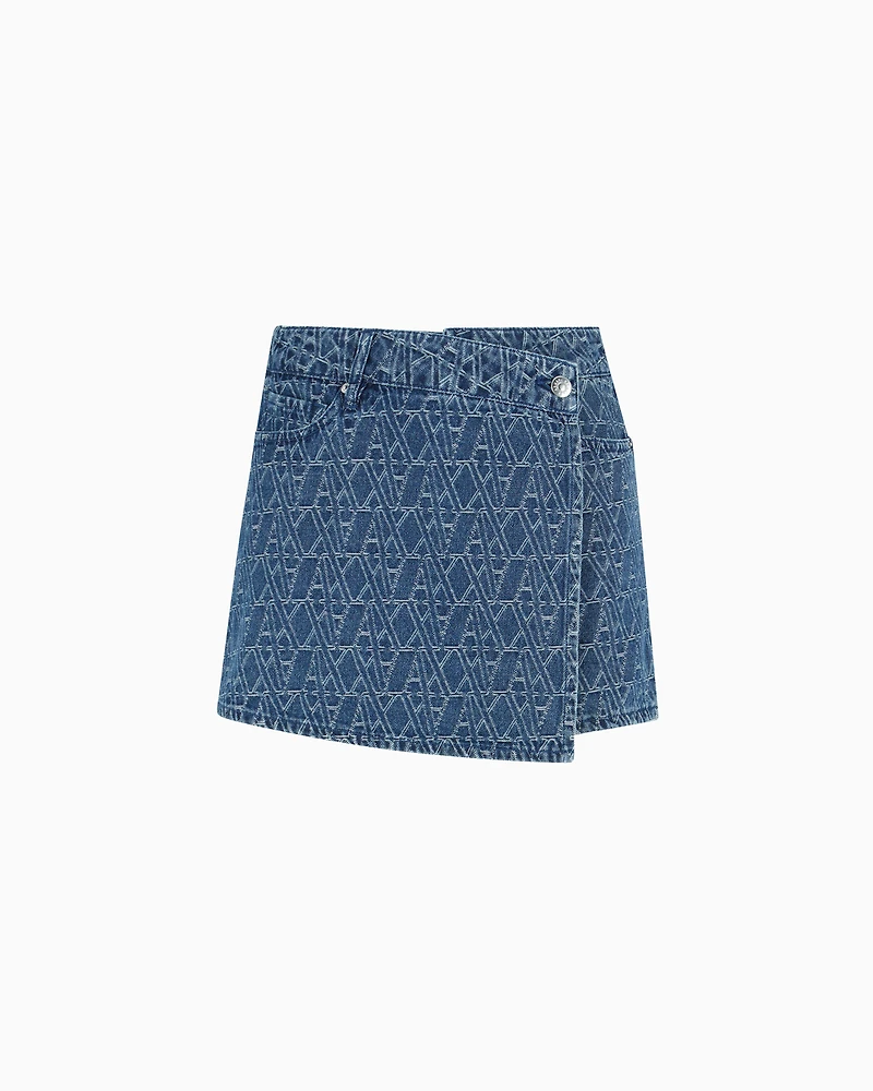 Allover Logo Denim Wrap Shorts