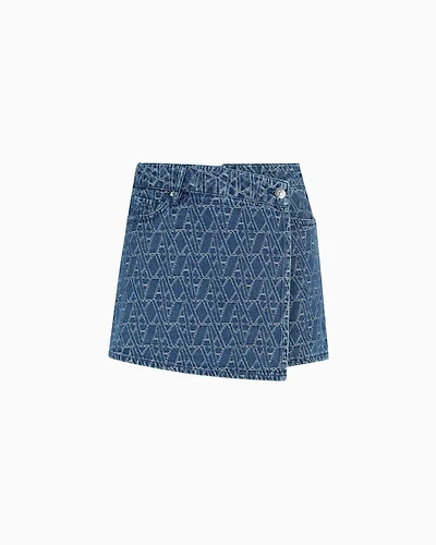 Allover Logo Denim Wrap Shorts