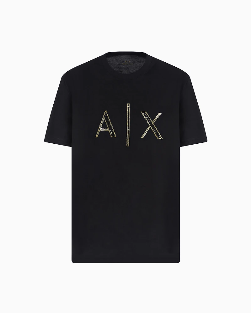 Regular fit T-shirt with rhinestone logo