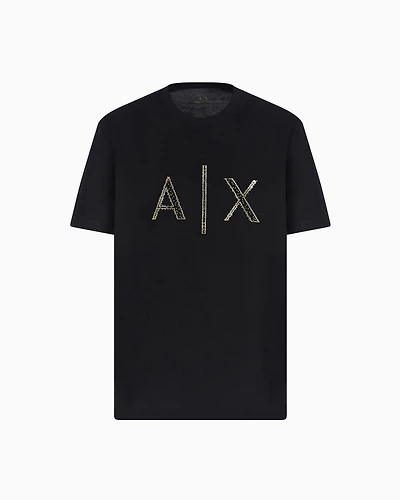 Regular fit T-shirt with rhinestone logo