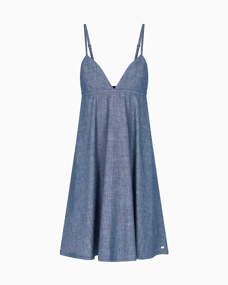 Cotton chambray pleated dress