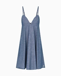 Cotton chambray pleated dress