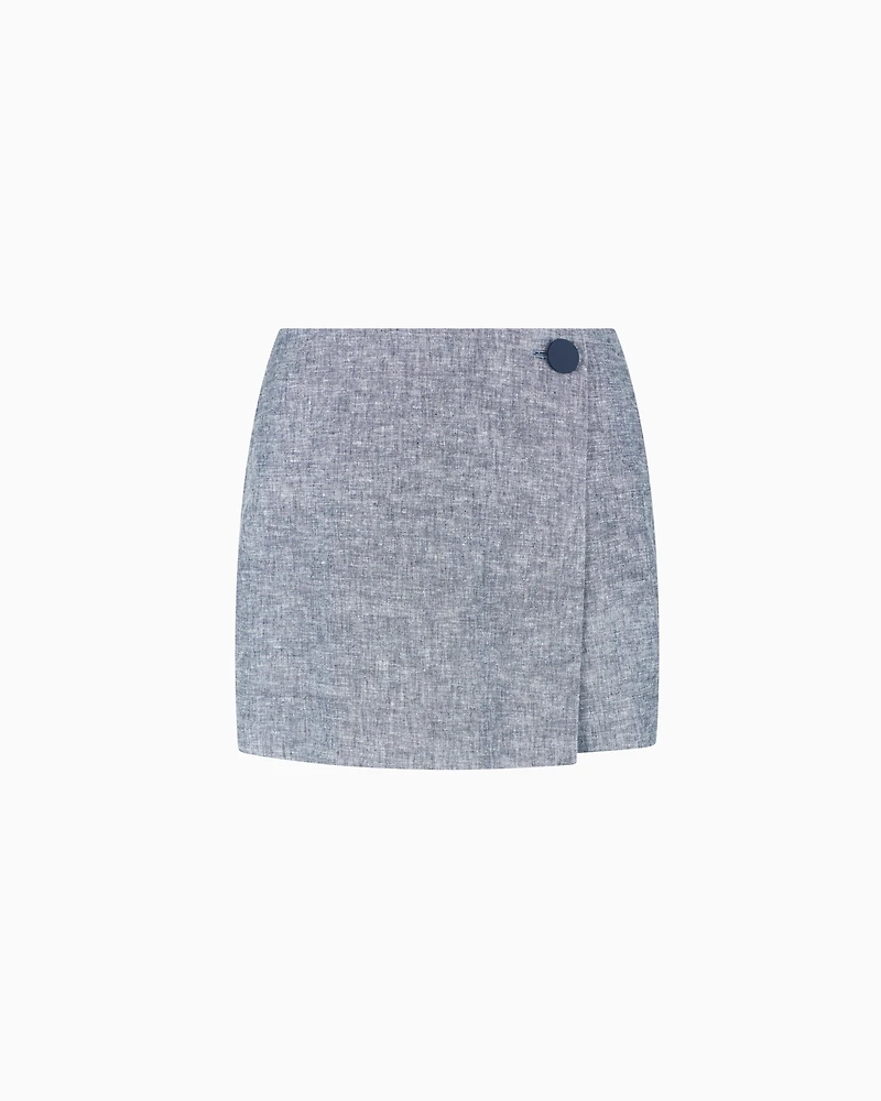 Cotton and linen wrap shorts