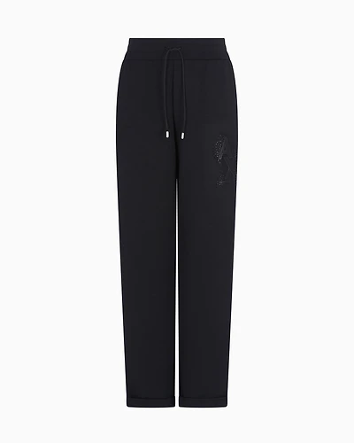 Interlock trousers with rhinestone logo